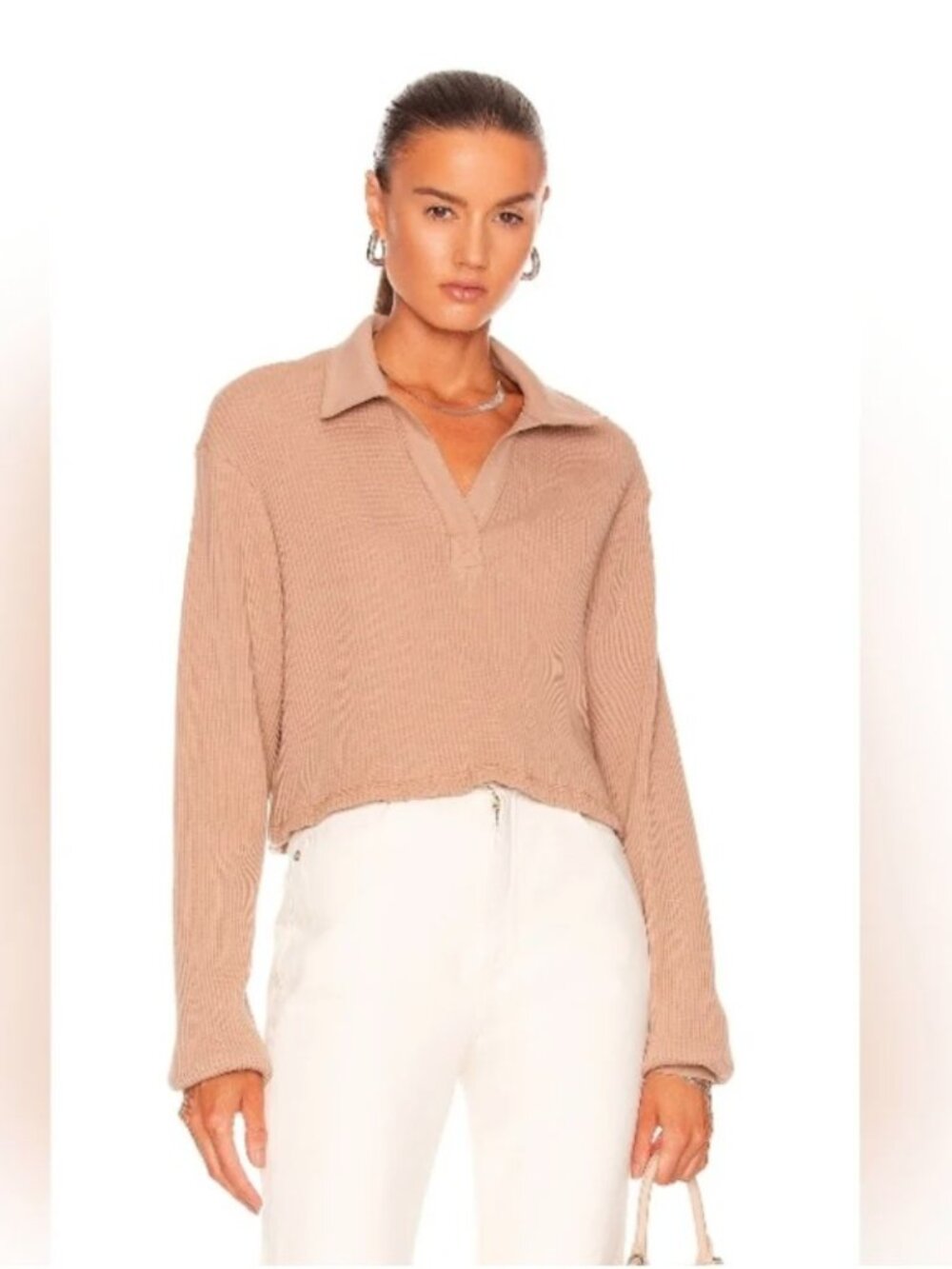 The Range Jumbo Thermal Cropped Long Sleeve Polo Top Size S